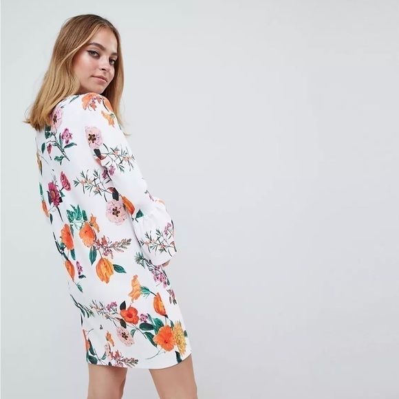 ASOS DESIGN Botanical Shift Mini Dress with Fluted Sleeves, Size 4 - Picture 6 of 16